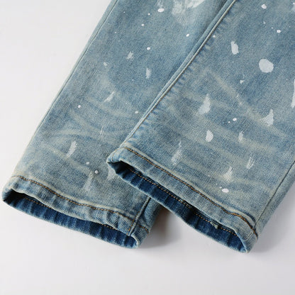 Vintage Paint Broken Holes Pants Men's Jeans GlamzKart