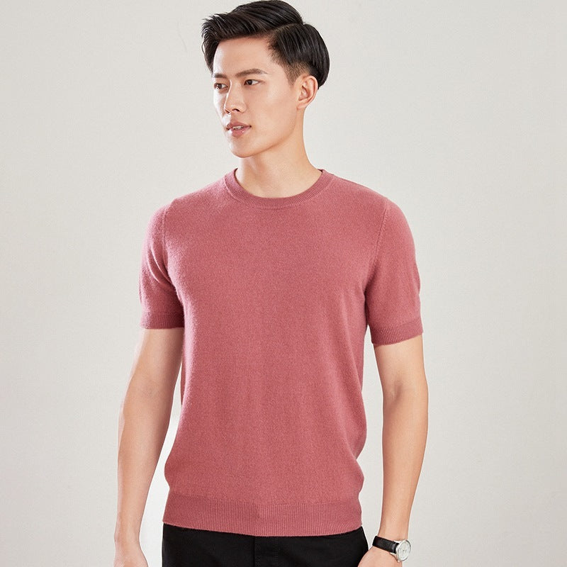 Men's Autumn And Winter Full Wool Short Sleeve Round Neck Sweater Cameo Red GlamzKart