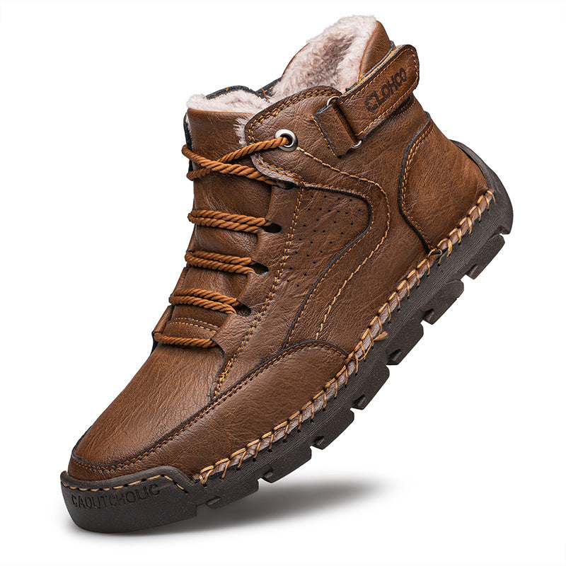 Martin Boots Stitching Men's Casual Shoes Dark Brown Plus Velvet GlamzKart