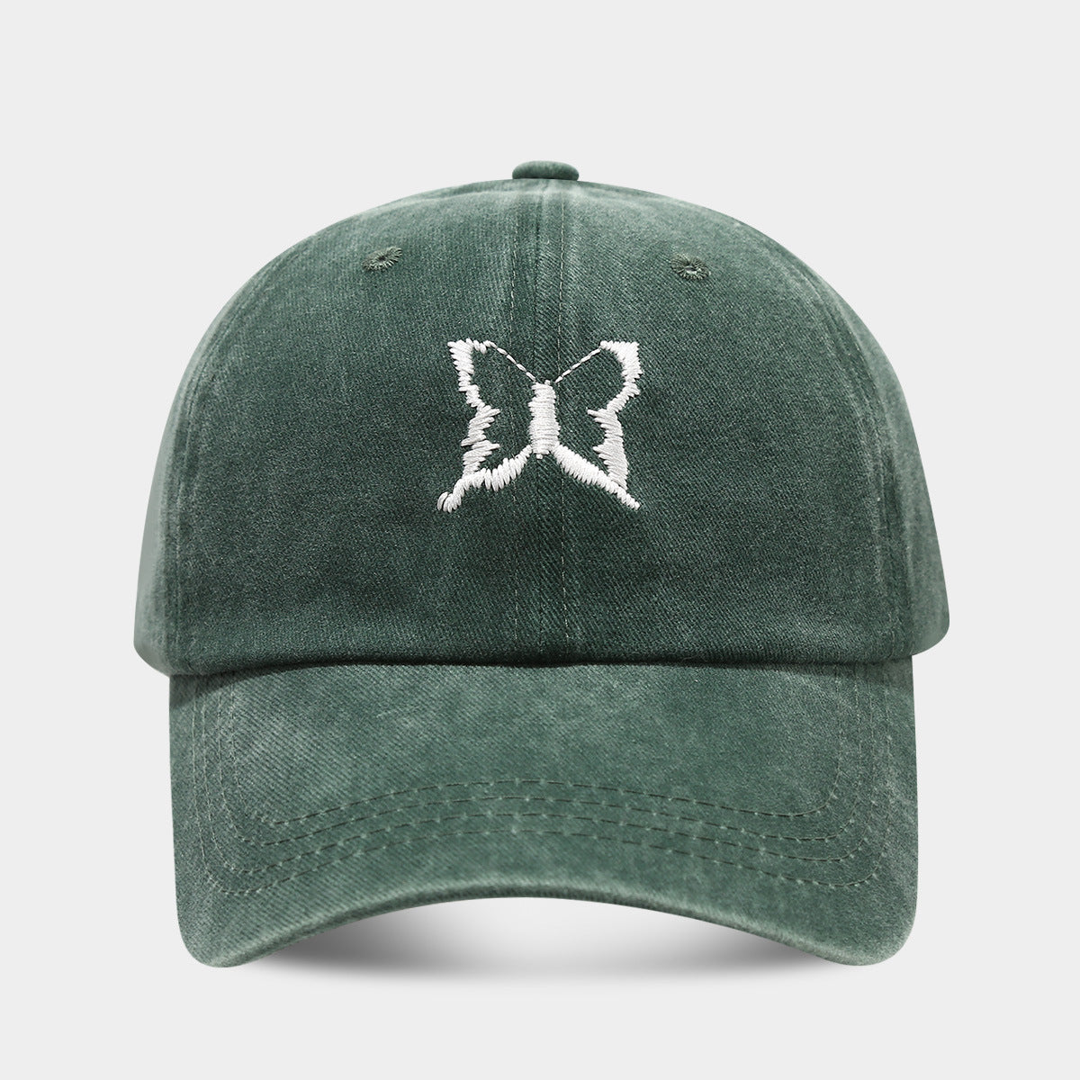 Soft Top Casual Peaked Cap Butterfly Embroidered Sun Hat Green Adjustable GlamzKart