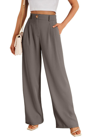 Women's Pocket High Waist Straight All-matching Casual Zipper Brown GlamzKart