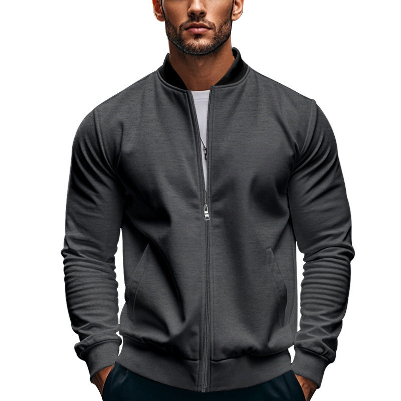 Long-sleeve Zipper Baseball Uniform Coat Jacket Dark Gray GlamzKart