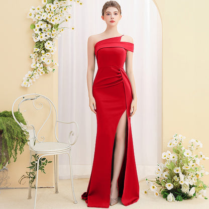 Female Temperament Ladies Banquet Long Fish Tail Dress Red GlamzKart