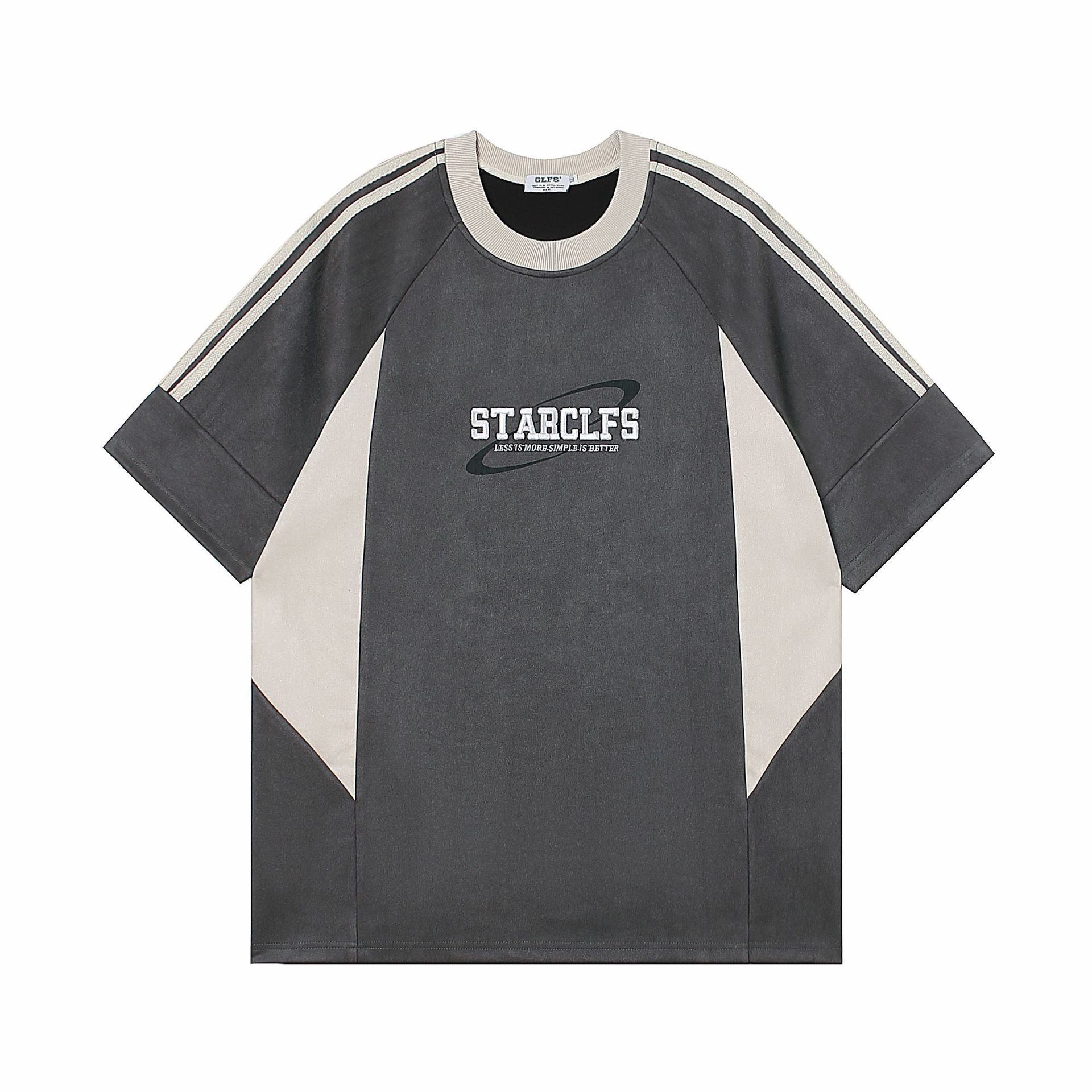 Men's Loose Short-sleeved T-shirt With Letter Embroidery Design Gray GlamzKart