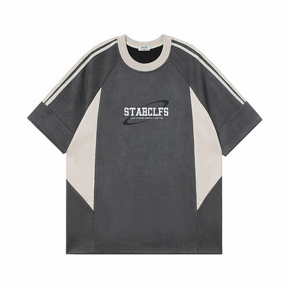 Men's Loose Short-sleeved T-shirt With Letter Embroidery Design Gray GlamzKart