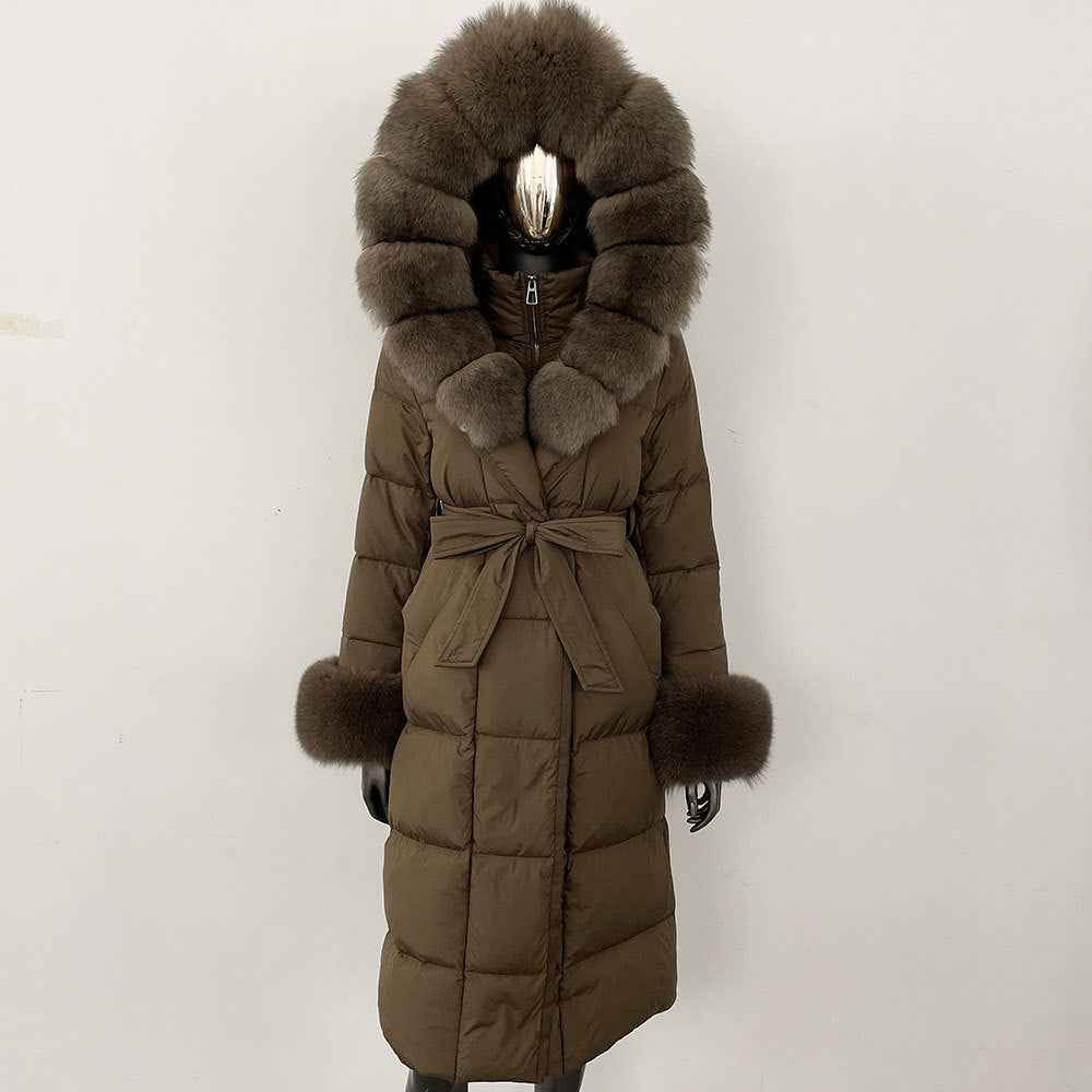Thickened Long Section White Goose Down Slim Fit Women's Coat