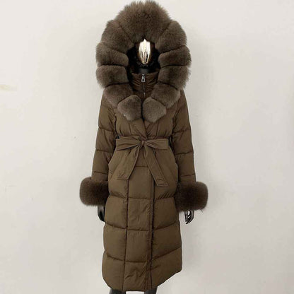 Thickened Long Section White Goose Down Slim Fit Women's Coat