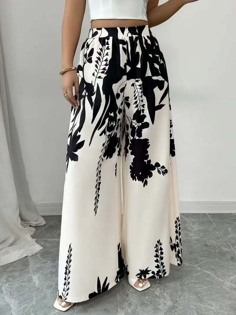 Fashion Printing Lace-up Waist-controlled Slimming Women's Casual Pants White GlamzKart