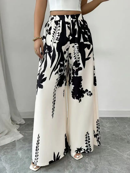 Fashion Printing Lace-up Waist-controlled Slimming Women's Casual Pants White GlamzKart