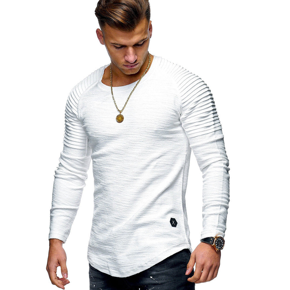 Men's Solid Color Slim Fit Round Neck Long Sleeves T-shirt Personality White GlamzKart