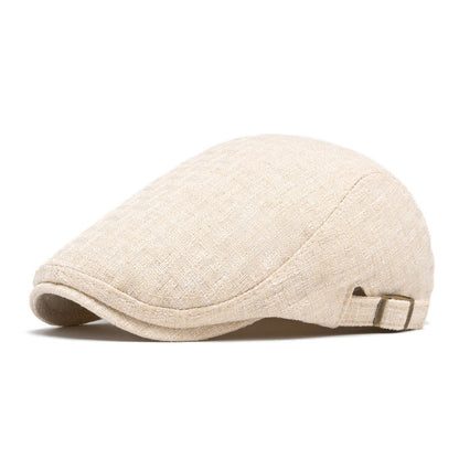 Breathable Cotton And Linen Beret Men's Retro Peaked Cap Beige Adjustable GlamzKart