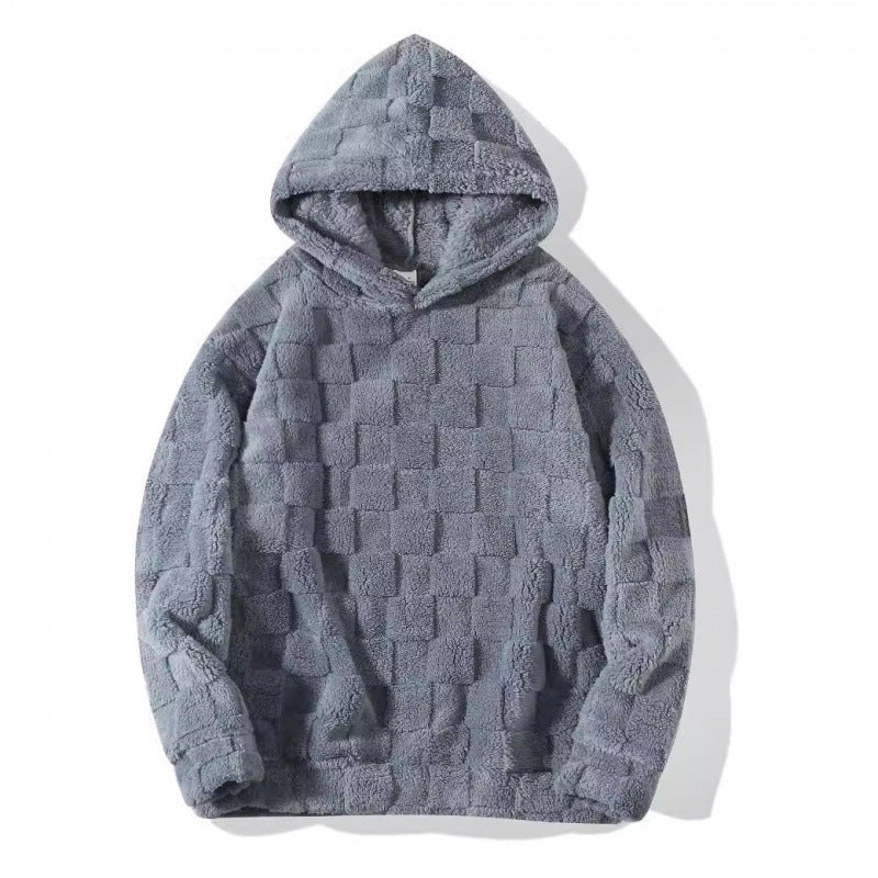 European Size Large Plaid Hooded Loose Sweater Grey top GlamzKart