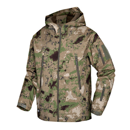 Autumn And Winter Men's Outdoor Camouflage Clothing Soft Shell Jacket Green Ruins GlamzKart