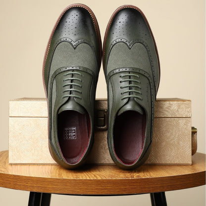 Men's High-end Business Casual And Comfortable Breathable Leather Shoes Green GlamzKart