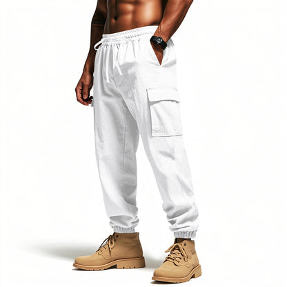 Loose Multi-pocket Workwear Ankle Banded Slacks White GlamzKart