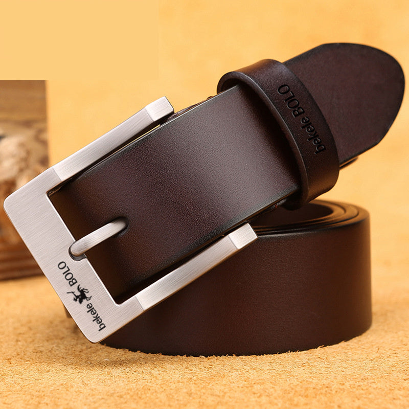 Simple And Versatile Men's Pin Buckle Belt White Buckle Brown GlamzKart