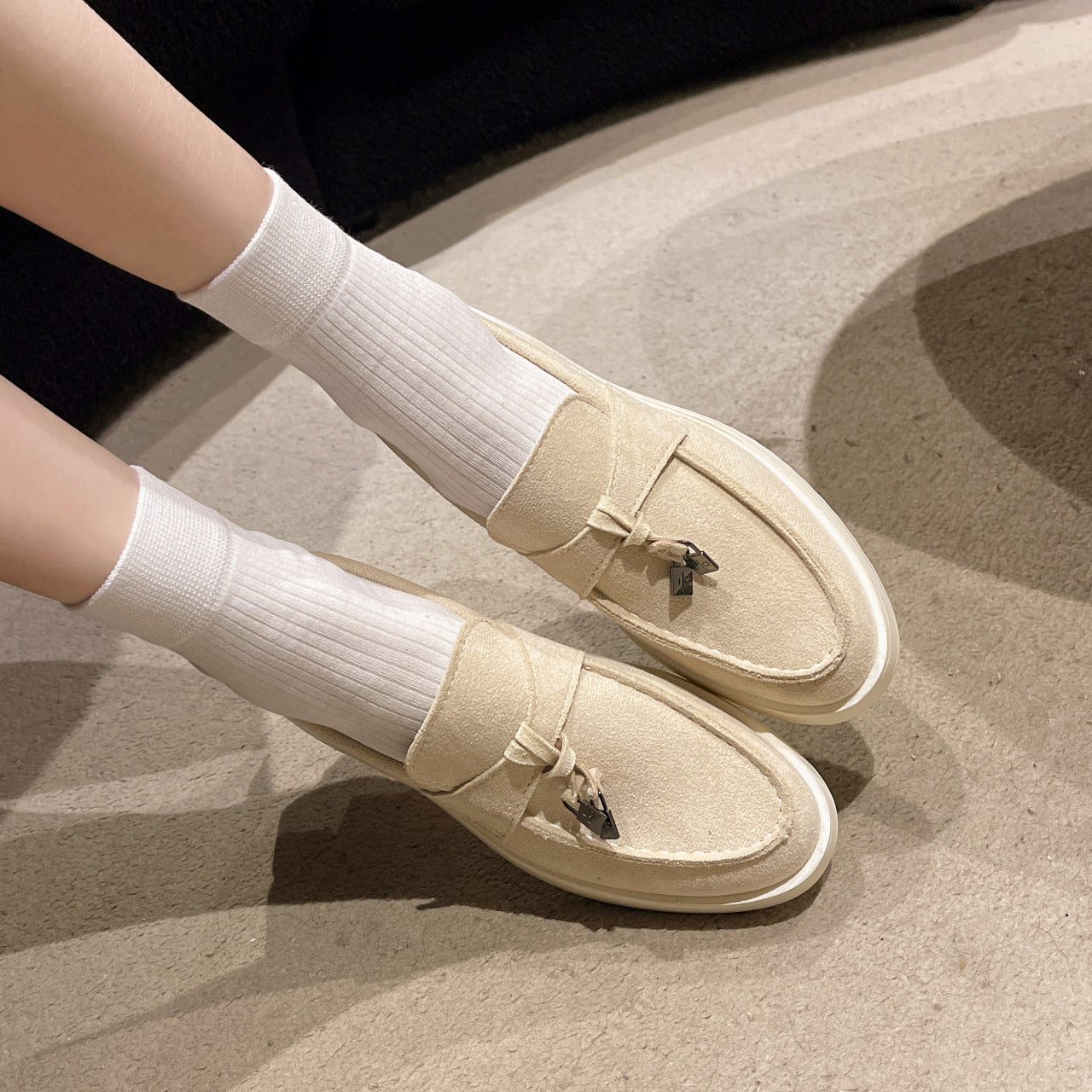 Rubber Platform Peas Oversized Shoes Beige GlamzKart