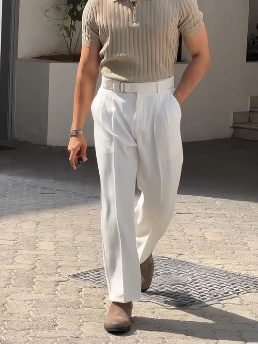 White High-waisted Pleated Pants GlamzKart