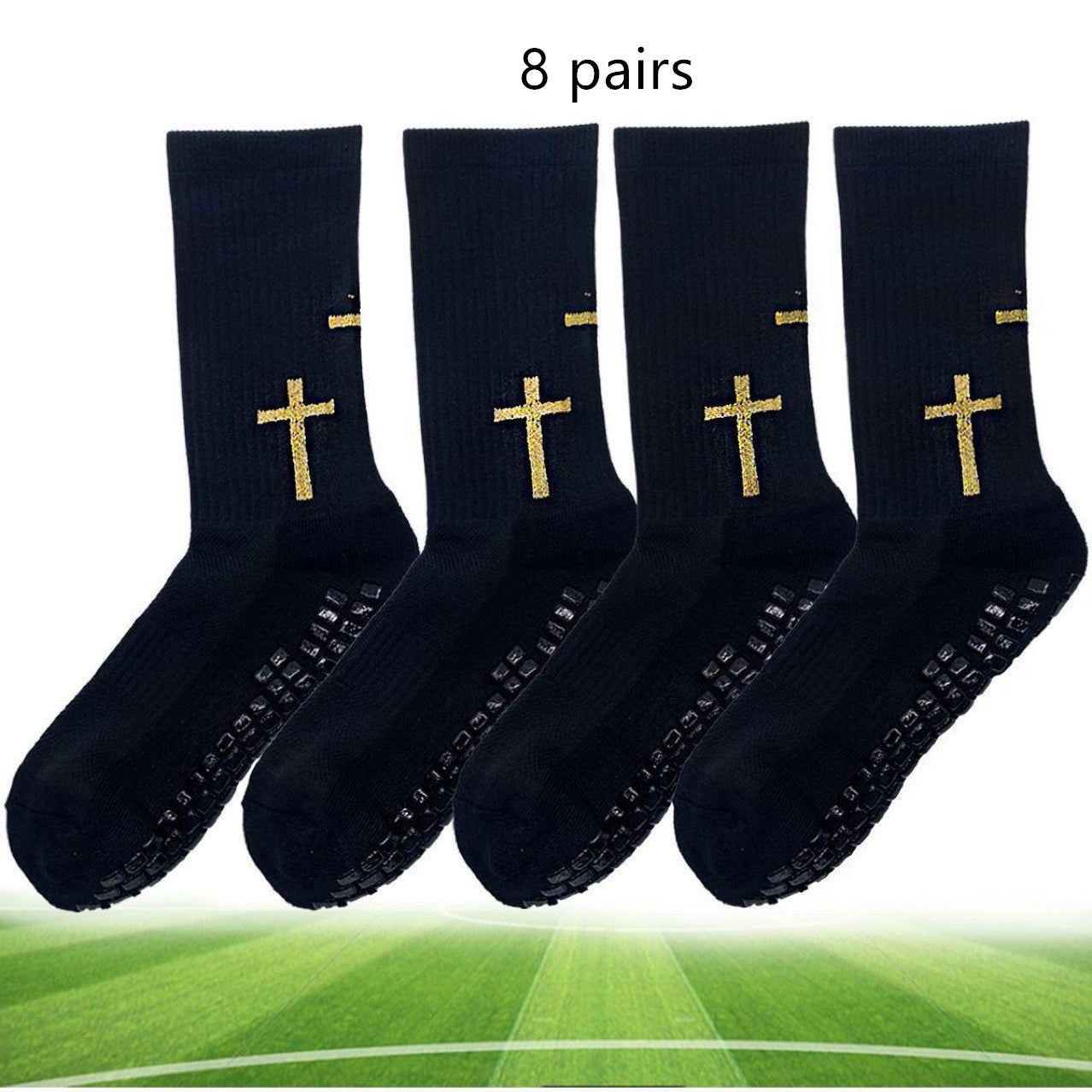 Non-slip Soccer Socks Black Free Size 8 pairs GlamzKart