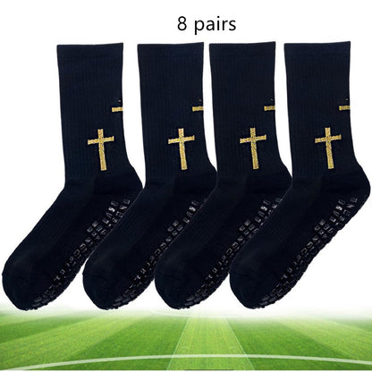 Non-slip Soccer Socks Black Free Size 8 pairs GlamzKart