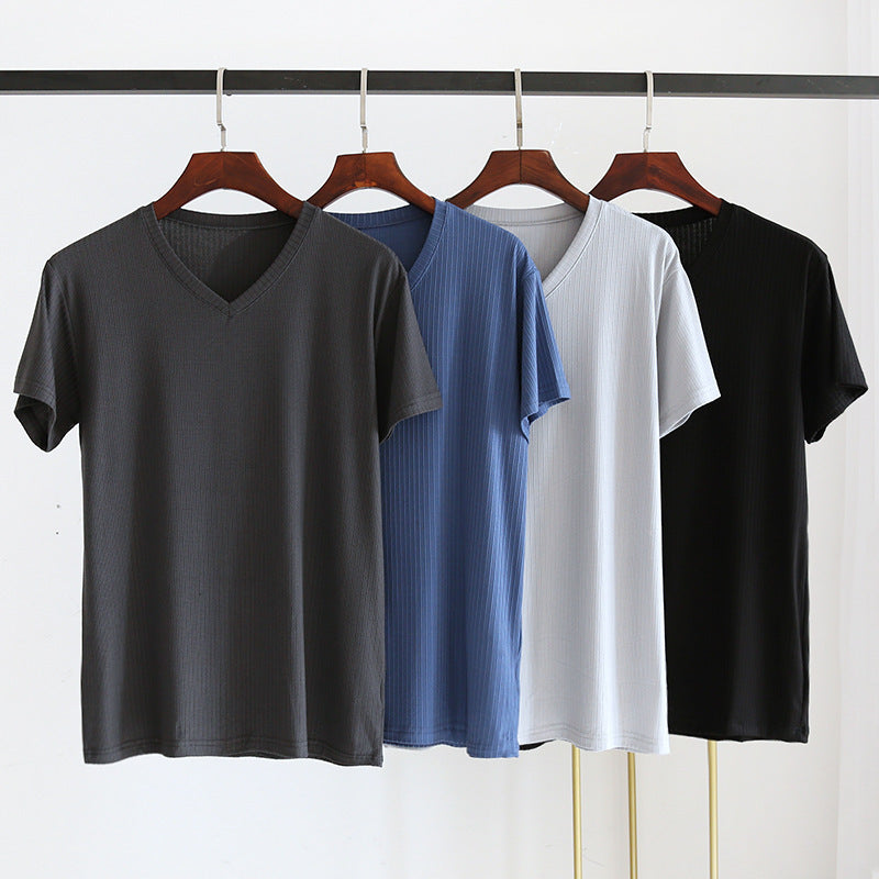 Men's Summer Jacquard Modal Outerwear T-shirt Pajamas Solid Color Sweat-absorbent Cool Breathable Fabric GlamzKart