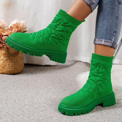 Flying Woven Plus Size Thick Bottom Casual Outdoor Martin Boots Green 35 GlamzKart