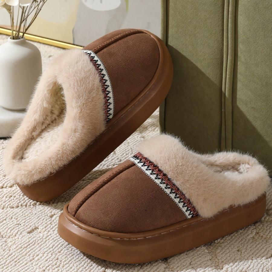 Fluffy Slippers Autumn And Winter Thick Bottom Outdoor Dark Brown GlamzKart