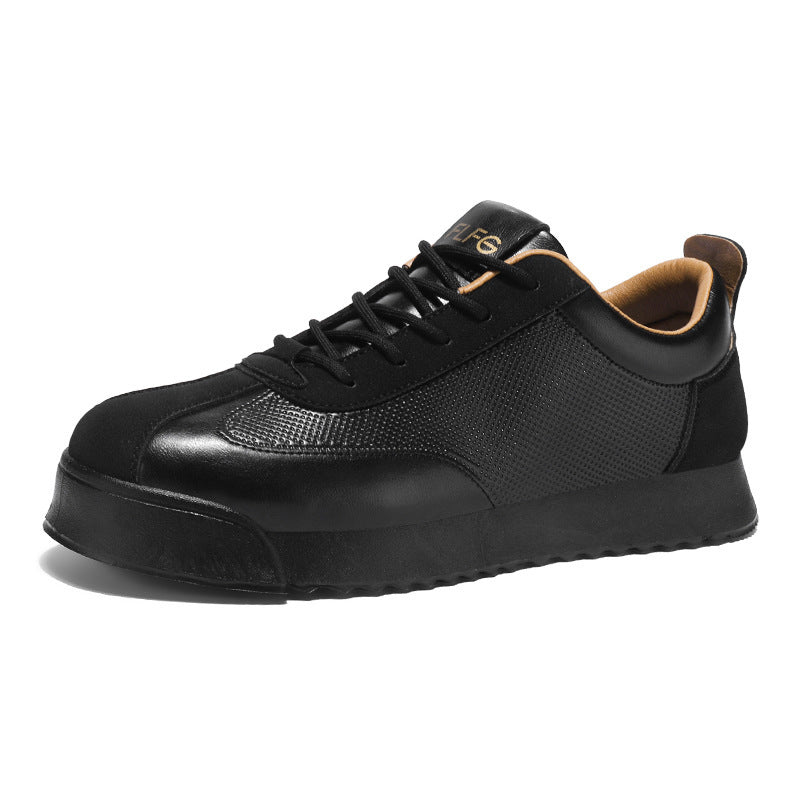 Black Work Casual Leather Shoes Low-cut GlamzKart