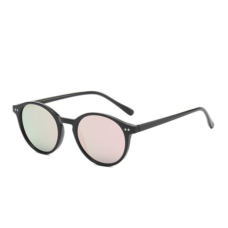 Round Polarized Full Rim Frame Sunglasses Black Frame Pink Lens GlamzKart