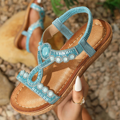 Frosted Bohemian Sandals Women's Summer Light Blue GlamzKart