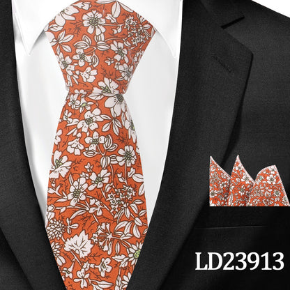 Casual Cotton Floral Print 6cm Casual Tie Pocket Square Suit LD23913 GlamzKart