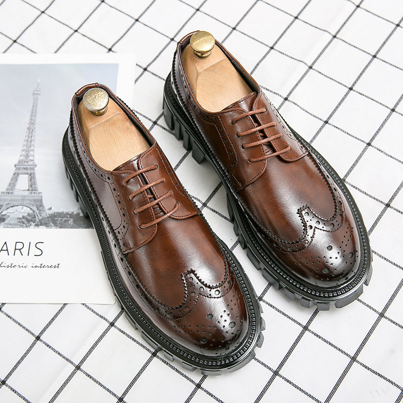 Fashion Business Brogue Leather Shoes Men Brown GlamzKart