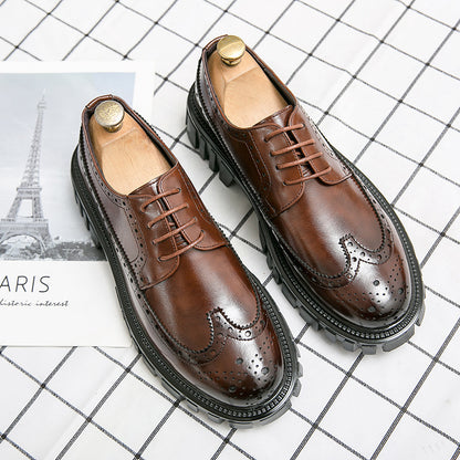Fashion Business Brogue Leather Shoes Men Brown GlamzKart