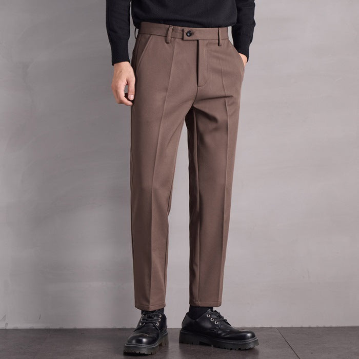 Fall Winter Men Straight Casual Pants Brown GlamzKart