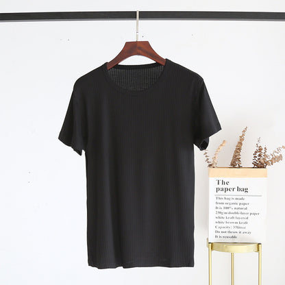 Men's Summer Jacquard Modal Outerwear T-shirt Pajamas Solid Color Sweat-absorbent Cool Breathable Fabric Round Collar In Black GlamzKart