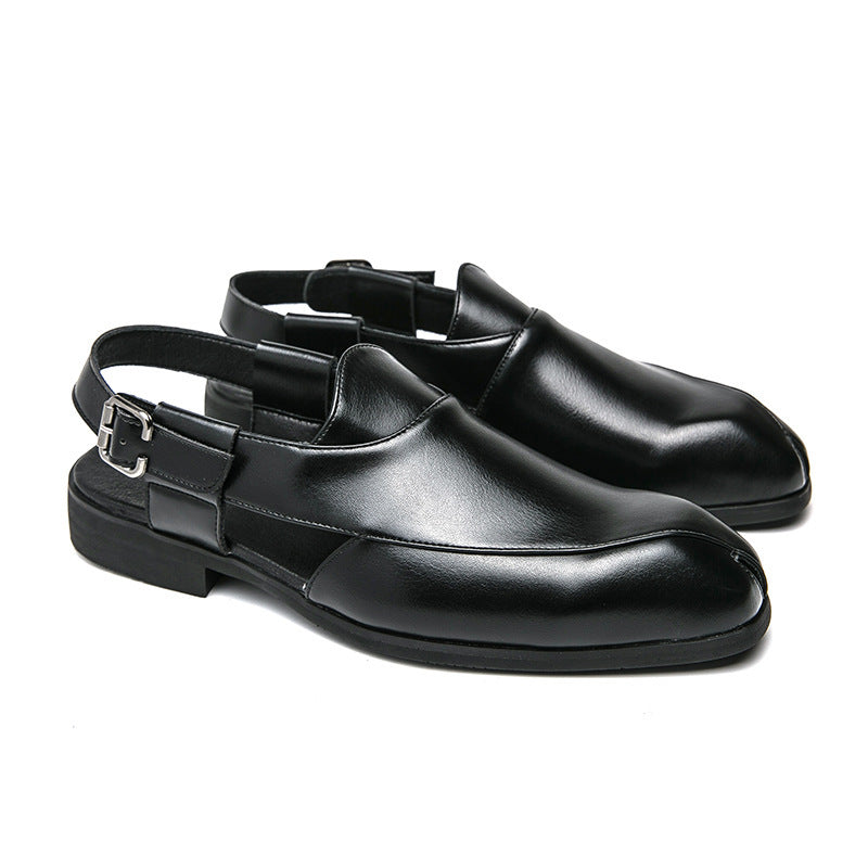Plus Size Men's Slip-on Fashionable Breathable Lightweight British Style Leather Sandals Black GlamzKart