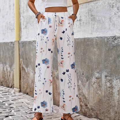 Leisure Wide Leg Pants Printed Loose Trousers GlamzKart