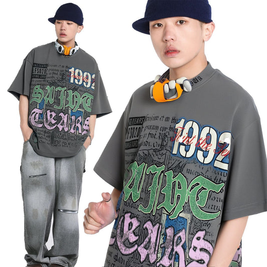 American Retro National Trend Hip Hop Graffiti Short Sleeve GlamzKart