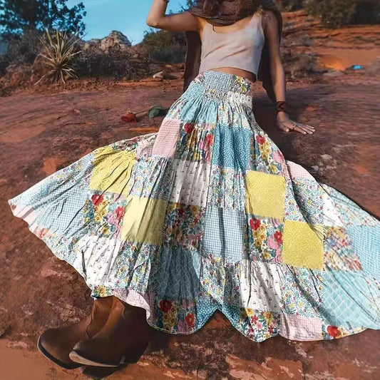 Printed Stitching Women's Popular Floral Skirt Long Skirt GlamzKart