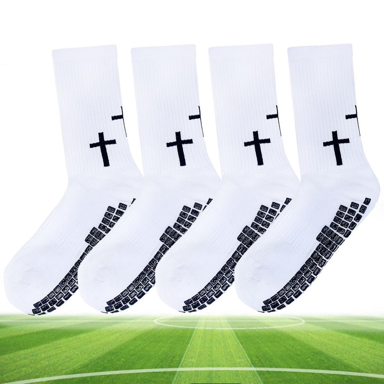 Non-slip Soccer Socks White Free Size 4 pairs GlamzKart