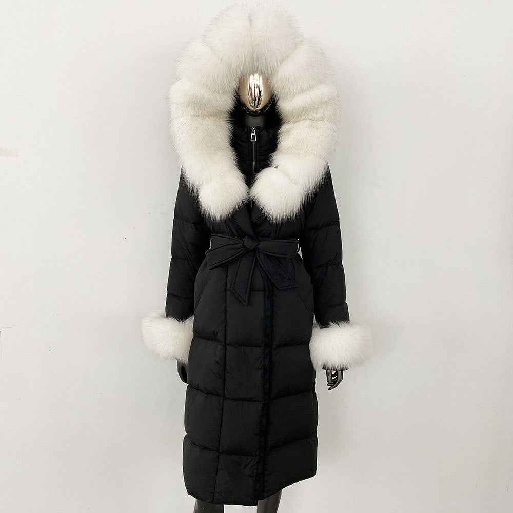 Thickened Long Section White Goose Down Slim Fit Women's Coat