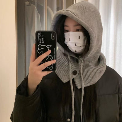 Fashionable Warm Hat Scarf Integrated Ear Protection Knitting Woolen Cap GlamzKart