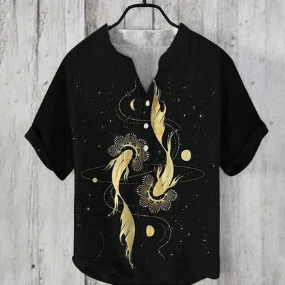 Printed V-neck Men's 3 Breasted Pullover Short Sleeve Shirt GlamzKart