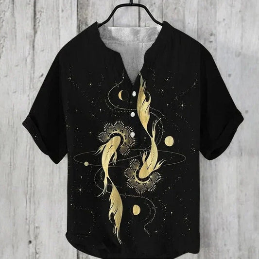 Printed V-neck Men's 3 Breasted Pullover Short Sleeve Shirt GlamzKart