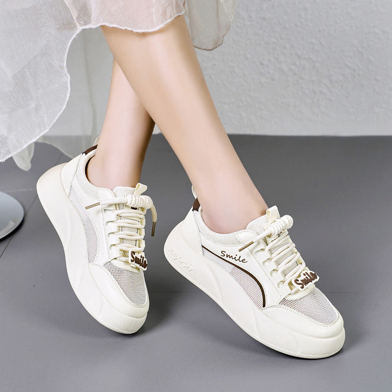 Summer Women's Fashion Breathable Sports Shoes Beige Khaki Mesh GlamzKart