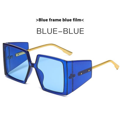 New Large Square Frame Sunglasses Blue Frame Blue Lens GlamzKart