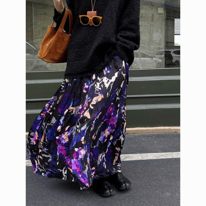 Vintage Crumpled Design Sense Niche Floral Skirt GlamzKart