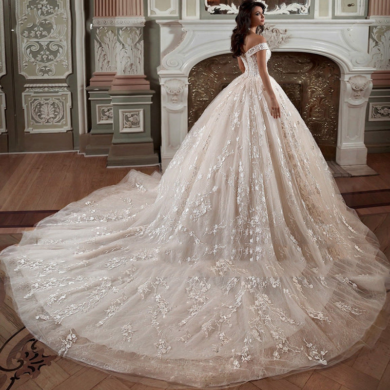 Off-shoulder French-style Bride Trailing Mori Style Simple Small Wedding Dress GlamzKart