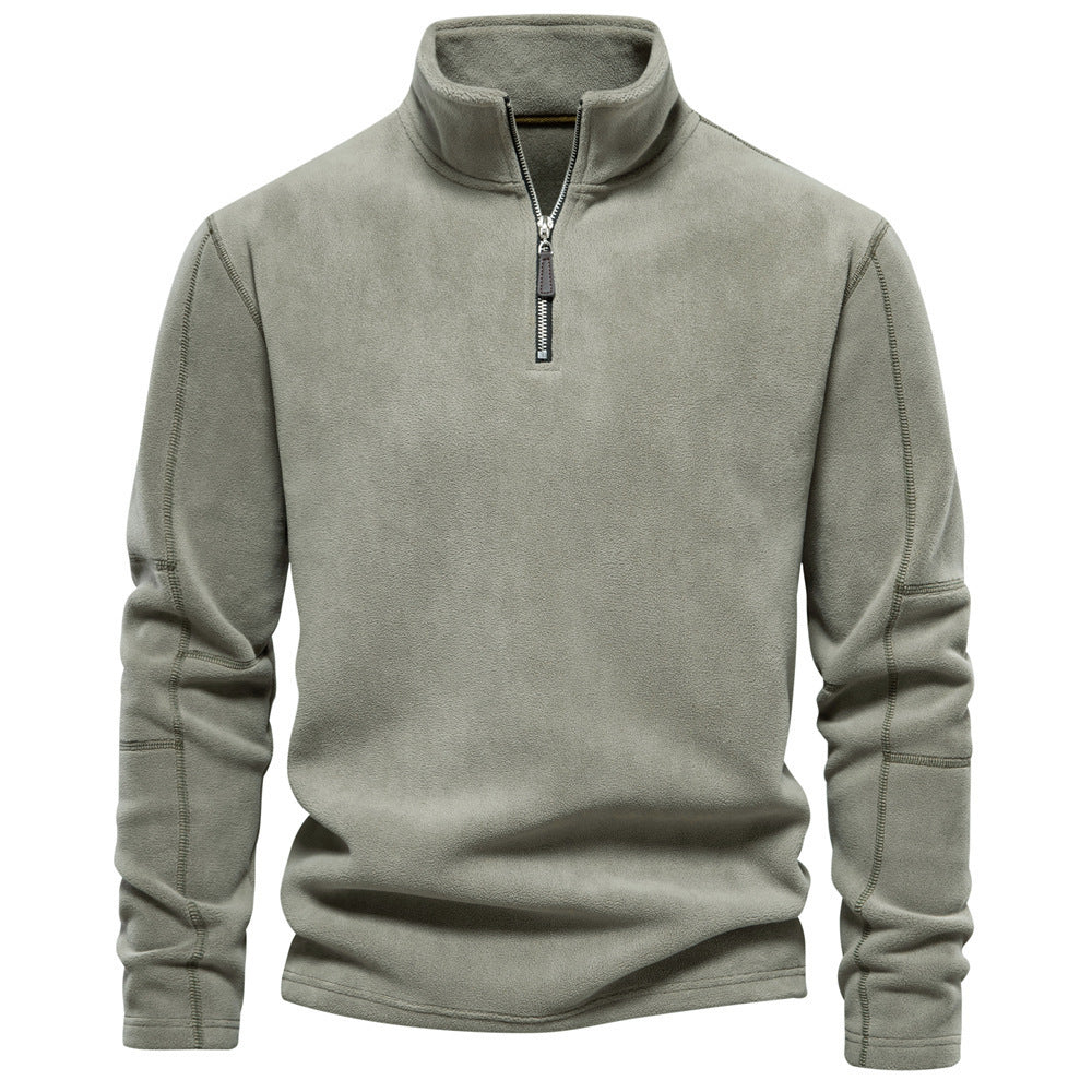 Men's Autumn And Winter New Stand Collar Half Zip Long-sleeved Sweater HD08 Olive Green GlamzKart