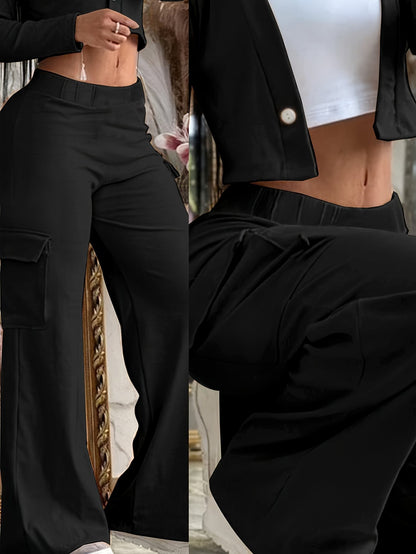Black Wide Leg Multi-pocket Comfortable Trousers GlamzKart